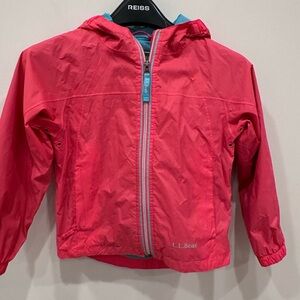 L.L. Bean Kids Rain Jacket Hooded Windbreaker Pink Blue Mesh Lining Size 5-6